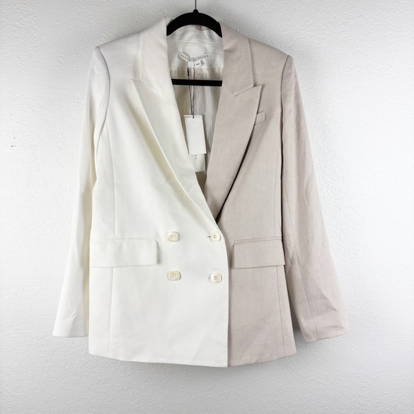 Veronica Beard Braeton Colorblock Dickey Jacket Blazer White Limestone Size 4 - Picture 2 of 6